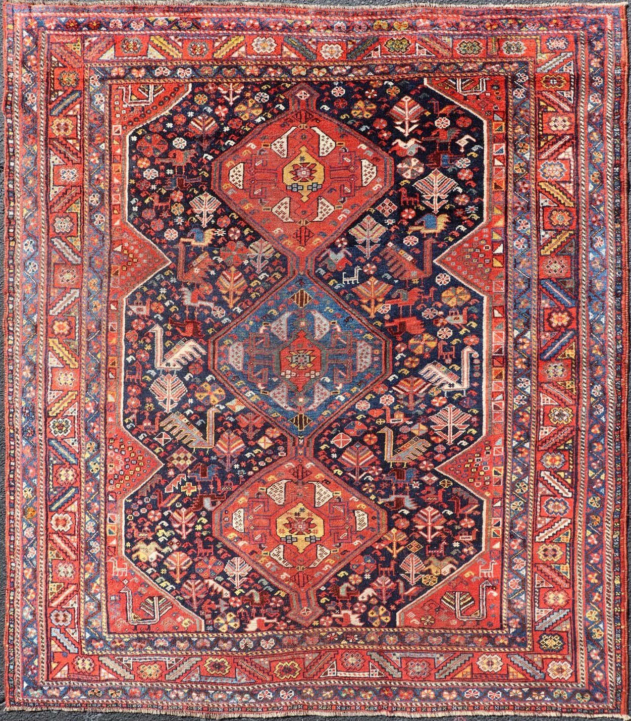 Antique Hand Knotted Persian Qashqai Shiraz Tribal Rug with Tribal Design Antique Persian Qashqai Shiraz Tribal Rug with Tribal Diamond Design, Keivan Woven Arts / rug EMB - 9688 - P13531, country of origin / type: Iran / Qashqai, circa 1900. ... - Keivan Woven ArtsEMB - 9688 - P13531 - 16295Rug