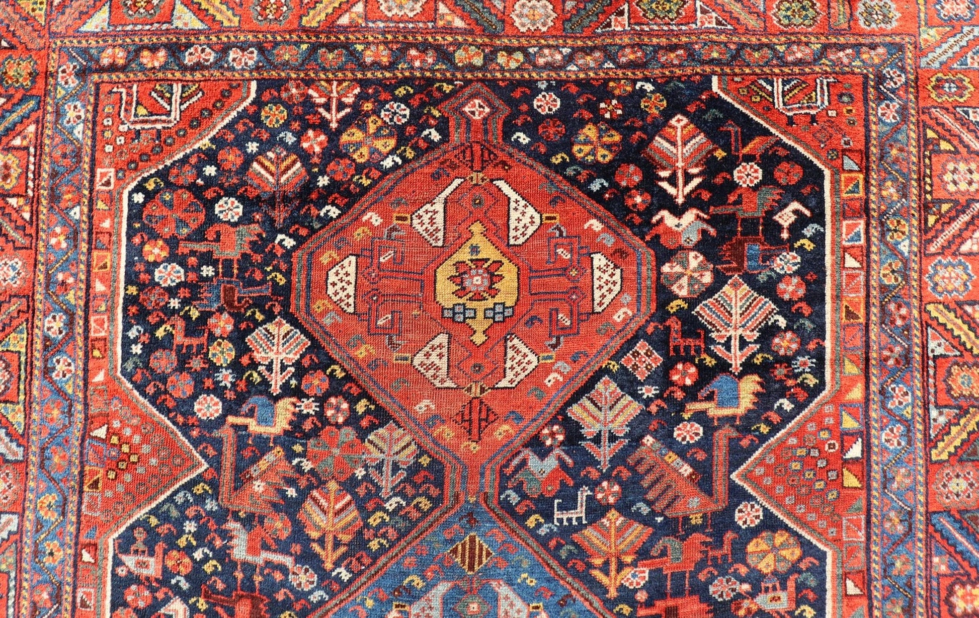 Antique Hand Knotted Persian Qashqai Shiraz Tribal Rug with Tribal Design Antique Persian Qashqai Shiraz Tribal Rug with Tribal Diamond Design, Keivan Woven Arts / rug EMB - 9688 - P13531, country of origin / type: Iran / Qashqai, circa 1900. ... - Keivan Woven ArtsEMB - 9688 - P13531 - 16295Rug