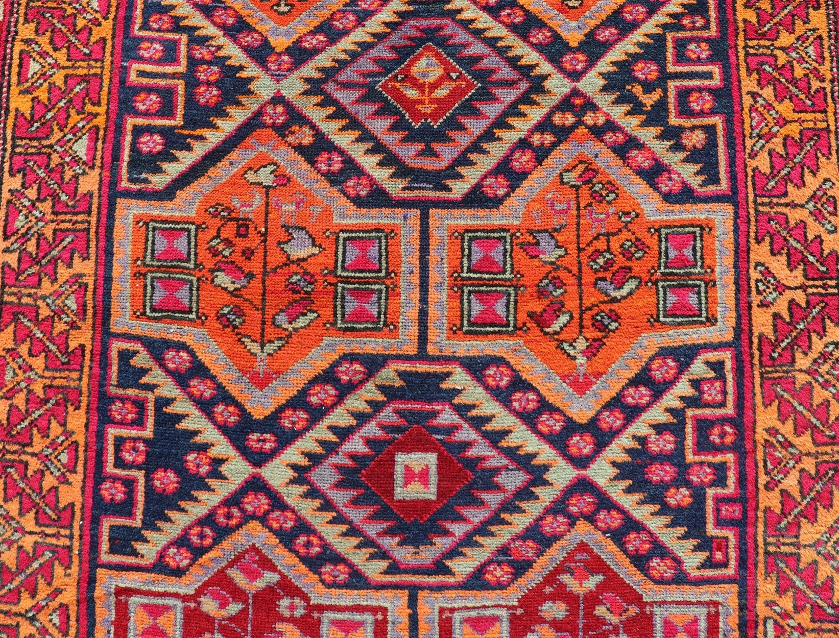 Antique Hand - Knotted Karajeh Gallery Rug in Wool with All - Over Geometric Design This antique Persian Karajeh gallery rug features an all - over sub - geometric design rendered in multicolor tones, set upon a navy blue background. A complementary, m... - Keivan Woven ArtsEMB - 9689 - P13526 - 16301Rug