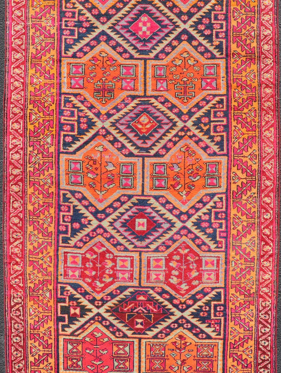 Antique Hand - Knotted Karajeh Gallery Rug in Wool with All - Over Geometric Design This antique Persian Karajeh gallery rug features an all - over sub - geometric design rendered in multicolor tones, set upon a navy blue background. A complementary, m... - Keivan Woven ArtsEMB - 9689 - P13526 - 16301Rug