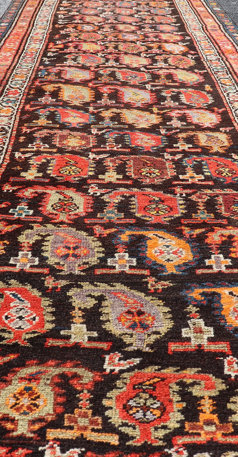 Antique Persian Hamedan Runner with Sub - Geometric Design of Paisley's Antique Persian Hamadan Runner with Sub - Geometric Design of paisleys. Keivan Woven Arts / rug EMB - 9690 - P13885, country of origin / type: Iran / Hamedan, circa 1920 ... - Keivan Woven ArtsEMB - 9690 - P13885 - 16307Rug