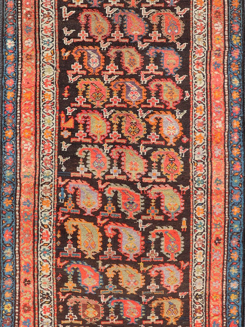 Antique Persian Hamedan Runner with Sub - Geometric Design of Paisley's Antique Persian Hamadan Runner with Sub - Geometric Design of paisleys. Keivan Woven Arts / rug EMB - 9690 - P13885, country of origin / type: Iran / Hamedan, circa 1920 ... - Keivan Woven ArtsEMB - 9690 - P13885 - 16307Rug