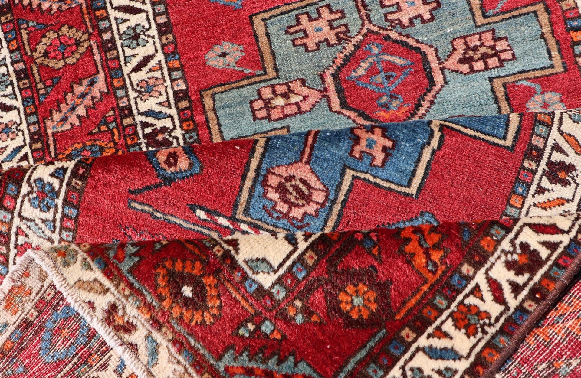 Antique Persian Long Persian Serapi Runner in Wool with Medallion Design This antique Persian Serapi rug was hand - knotted in wool and features a sub - geometric medallion design rendered in multicolor. A complementary, multi - tiered border encompas... - Keivan Woven ArtsEMB - 9691 - P13533 - 16313Rug