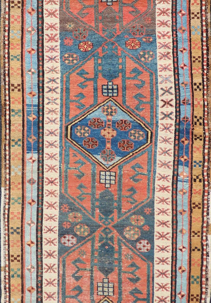 Antique Colorful Persian Heriz - Serapi Runner with a Bold Geometric Design Antique Colorful Persian Heriz - Serapi Runner with a Bold Geometric Design, Keivan Woven Arts / Rug/EMB - 9693 - P13532 Made in the early 20th century, this charming Heriz - ... - Keivan Woven ArtsEMB - 9693 - P13532 - 16319Rug