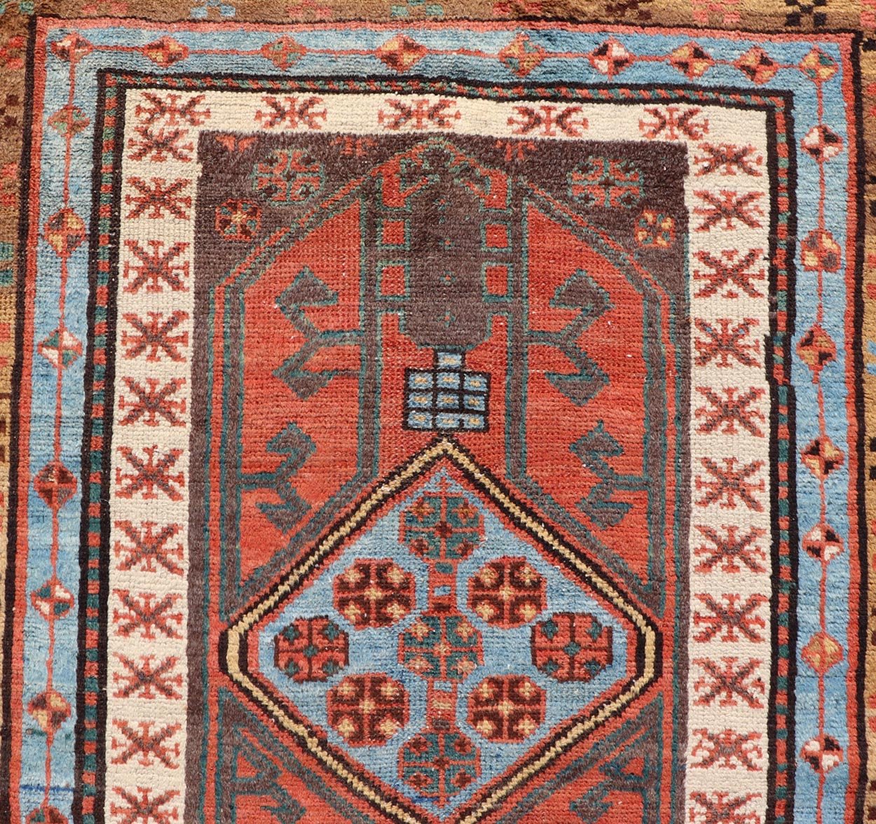 Antique Colorful Persian Heriz - Serapi Runner with a Bold Geometric Design Antique Colorful Persian Heriz - Serapi Runner with a Bold Geometric Design, Keivan Woven Arts / Rug/EMB - 9693 - P13532 Made in the early 20th century, this charming Heriz - ... - Keivan Woven ArtsEMB - 9693 - P13532 - 16319Rug