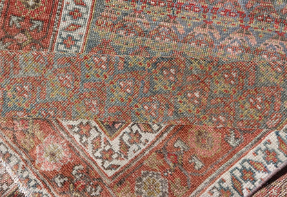Antique Persian Hamadan Gallery Runner in Wool with All - Over Tribal Design Measures: 3'6 x 12'8 This antique Persian Hamadan rug has been hand - knotted in wool and features an all - over sub - geometric design rendered in red's, pink, green, ... - Keivan Woven ArtsEMB - 9700 - P13882 - 16552Rug