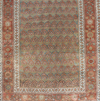 Antique Persian Hamadan Gallery Runner in Wool with All - Over Tribal Design Measures: 3'6 x 12'8 This antique Persian Hamadan rug has been hand - knotted in wool and features an all - over sub - geometric design rendered in red's, pink, green, ... - Keivan Woven ArtsEMB - 9700 - P13882 - 16552Rug