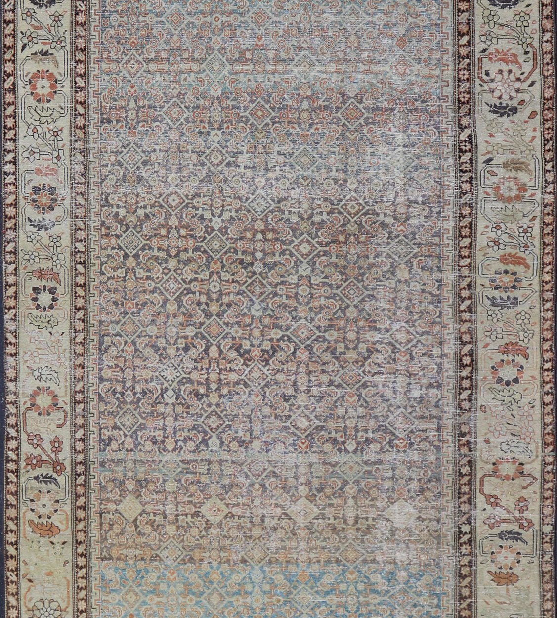 Antique Persian Malayer Gallery All - Over Geometric Design In Muted Colors This antique Malayer is a beautiful piece displays a large medallion in the field, filled and surrounded by many motifs, accentuating the incredible detail in... - Keivan Woven ArtsEMB - 9701 - P13867 - 16516Rug