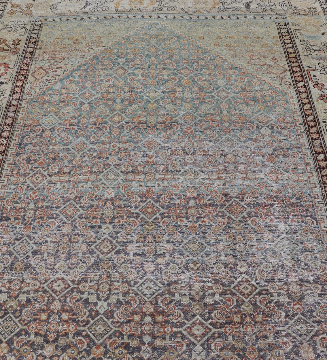 Antique Persian Malayer Gallery All - Over Geometric Design In Muted Colors This antique Malayer is a beautiful piece displays a large medallion in the field, filled and surrounded by many motifs, accentuating the incredible detail in... - Keivan Woven ArtsEMB - 9701 - P13867 - 16516Rug
