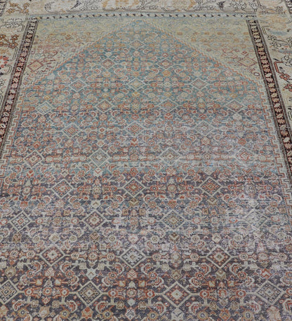 Antique Persian Malayer Gallery All - Over Geometric Design In Muted Colors This antique Malayer is a beautiful piece displays a large medallion in the field, filled and surrounded by many motifs, accentuating the incredible detail in... - Keivan Woven ArtsEMB - 9701 - P13867 - 16516Rug