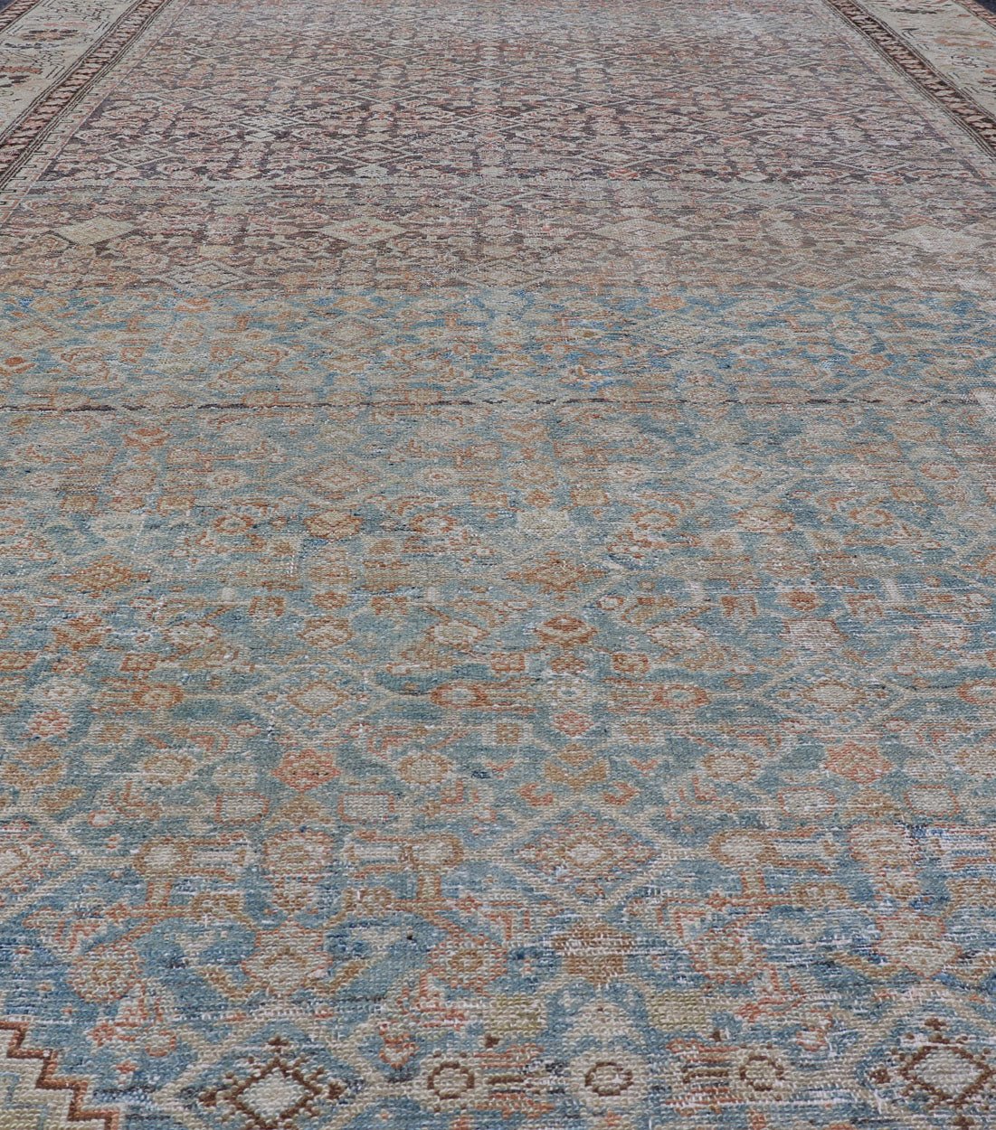 Antique Persian Malayer Gallery All - Over Geometric Design In Muted Colors This antique Malayer is a beautiful piece displays a large medallion in the field, filled and surrounded by many motifs, accentuating the incredible detail in... - Keivan Woven ArtsEMB - 9701 - P13867 - 16516Rug