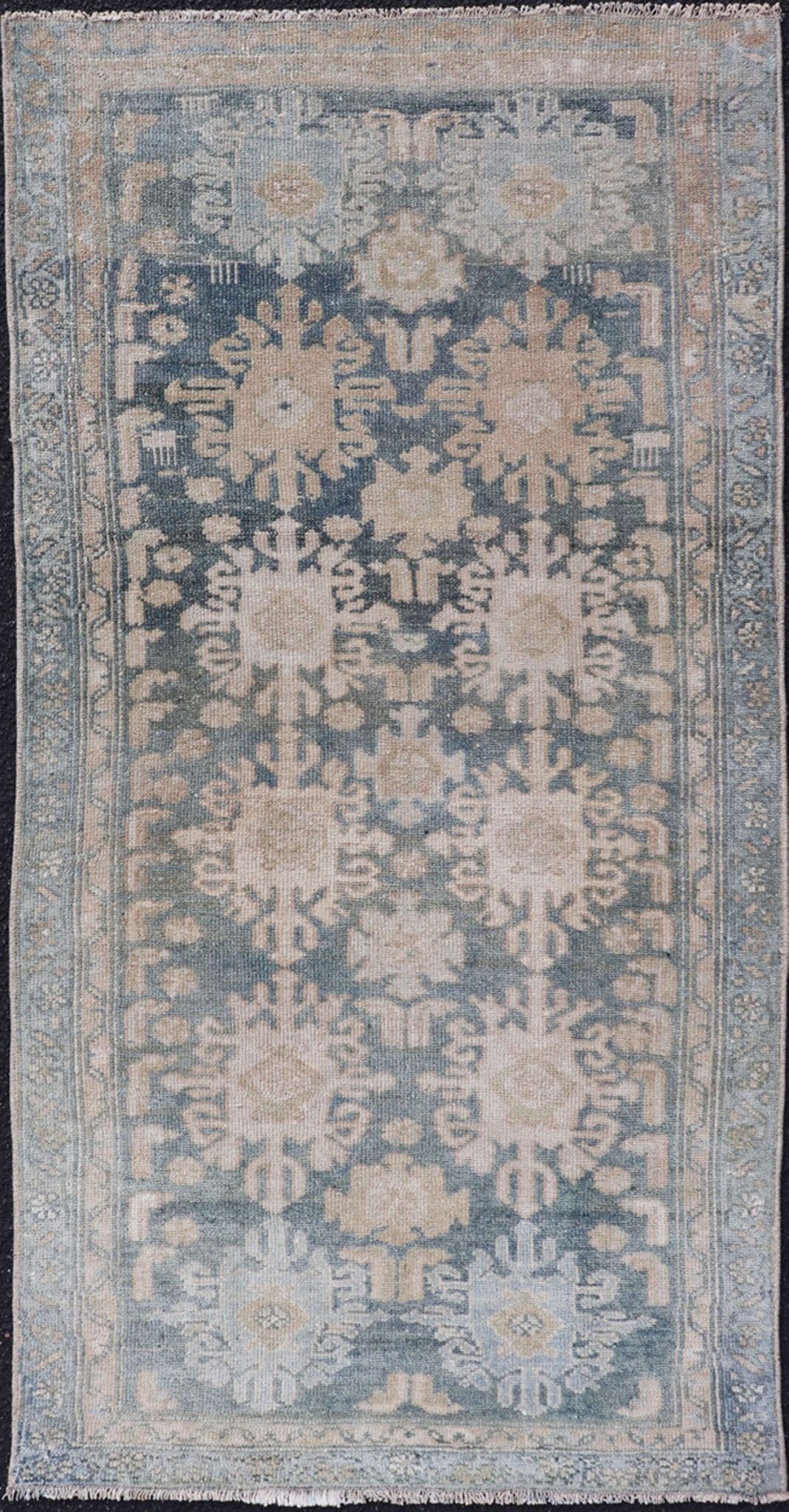 Measures: 2'4 x 4'8 Antique Persian Malayer Rug with Sub - Geometric Design in Soft Blue and Cream. Keivan Woven Arts / rug EMB - 9702 - 13462, country of origin / type: Iran / Malayer, circa 1920 - Keivan Woven ArtsEMB - 9702 - 13462 - 16418Rug