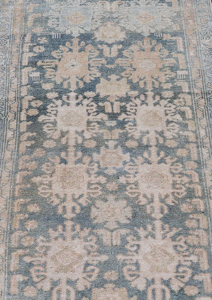Measures: 2'4 x 4'8 Antique Persian Malayer Rug with Sub - Geometric Design in Soft Blue and Cream. Keivan Woven Arts / rug EMB - 9702 - 13462, country of origin / type: Iran / Malayer, circa 1920 - Keivan Woven ArtsEMB - 9702 - 13462 - 16418Rug