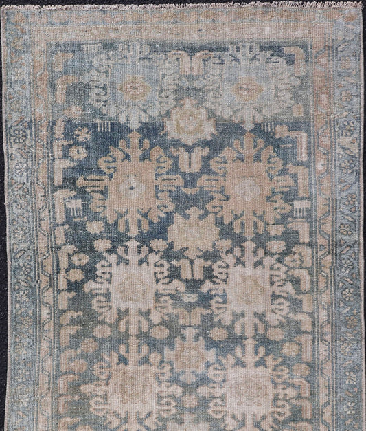 Measures: 2'4 x 4'8 Antique Persian Malayer Rug with Sub - Geometric Design in Soft Blue and Cream. Keivan Woven Arts / rug EMB - 9702 - 13462, country of origin / type: Iran / Malayer, circa 1920 - Keivan Woven ArtsEMB - 9702 - 13462 - 16418Rug