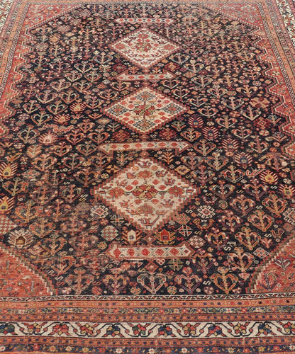 Measures: 7'1 x 9'9 Antique Persian Shiraz with All - Over Medallion Design in Ink Blue and Red. Keivan Woven Arts; rug EMB - 9703 - 13459, country of origin / type: Iran / Shiraz, circa 1920. This antique Persian Shiraz rug has been hand - knotted ... - Keivan Woven ArtsEMB - 9703 - 13459 - 16430Rug