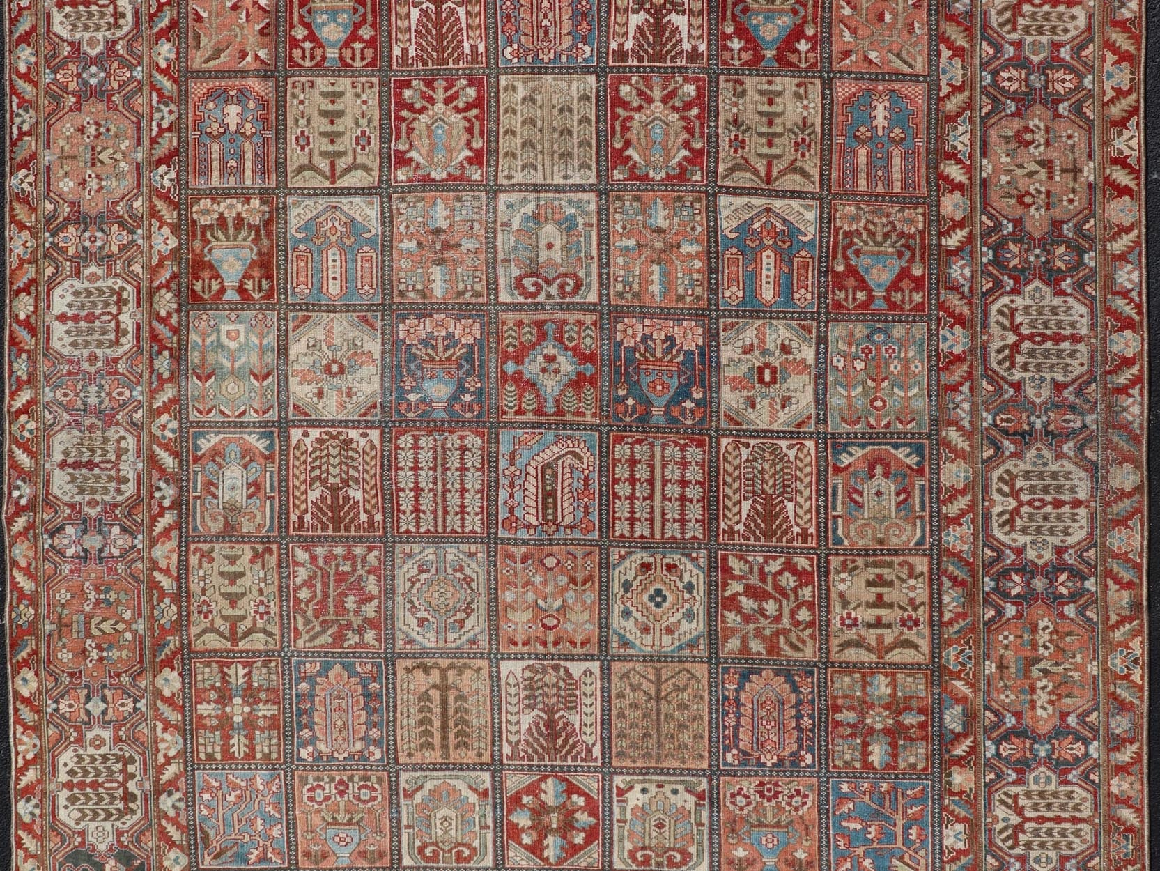 Large hand knotted Persian Bakhtiari rug with all - over garden design,Keivan Woven Arts / rug EMB - 9704 - P13455, country of origin / type: Iran / Bakhtiari, circa 1930 Measures: 10'9 x 11'10. This antique Bakhtiari features a decorated all - over moti... - Keivan Woven ArtsEMB - 9704 - P13455 - 16436Rug