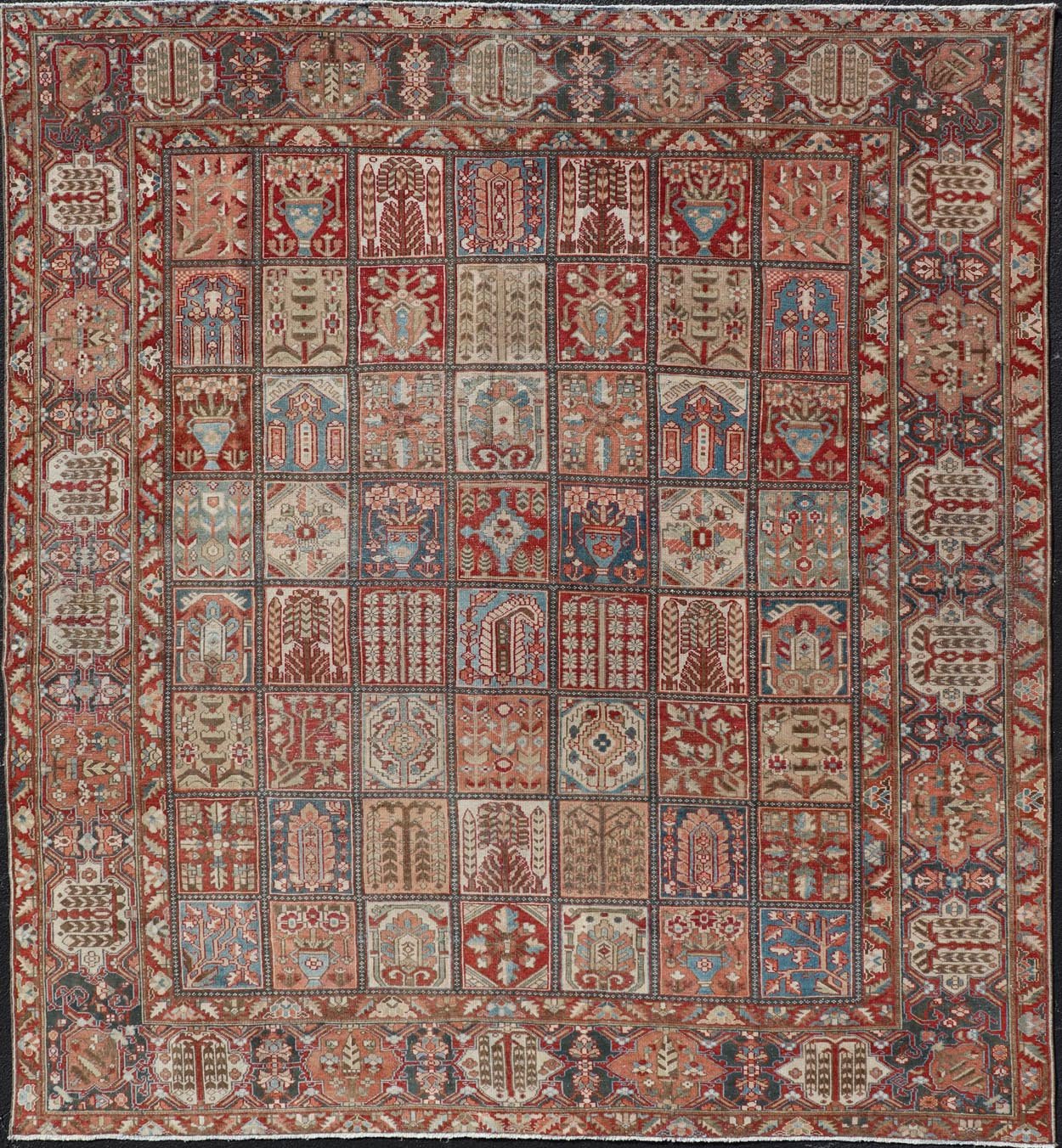 Large hand knotted Persian Bakhtiari rug with all - over garden design,Keivan Woven Arts / rug EMB - 9704 - P13455, country of origin / type: Iran / Bakhtiari, circa 1930 Measures: 10'9 x 11'10. This antique Bakhtiari features a decorated all - over moti... - Keivan Woven ArtsEMB - 9704 - P13455 - 16436Rug