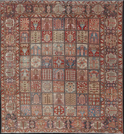 Large hand knotted Persian Bakhtiari rug with all - over garden design,Keivan Woven Arts / rug EMB - 9704 - P13455, country of origin / type: Iran / Bakhtiari, circa 1930 Measures: 10'9 x 11'10. This antique Bakhtiari features a decorated all - over moti... - Keivan Woven ArtsEMB - 9704 - P13455 - 16436Rug
