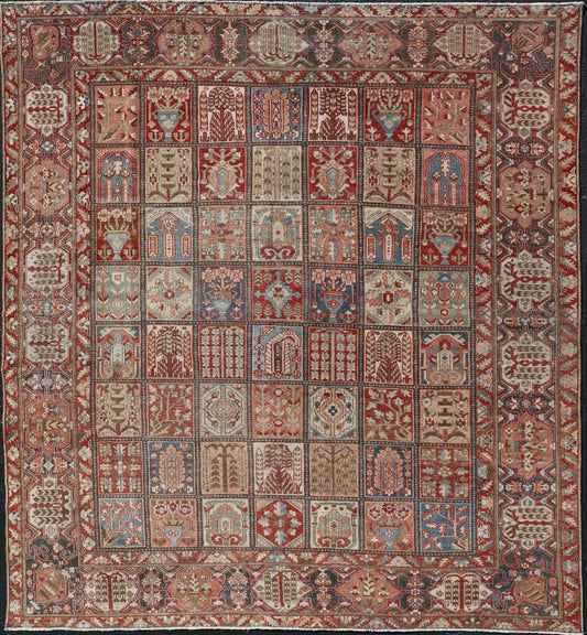 Large hand knotted Persian Bakhtiari rug with all - over garden design,Keivan Woven Arts / rug EMB - 9704 - P13455, country of origin / type: Iran / Bakhtiari, circa 1930 Measures: 10'9 x 11'10. This antique Bakhtiari features a decorated all - over moti... - Keivan Woven ArtsEMB - 9704 - P13455 - 16436Rug