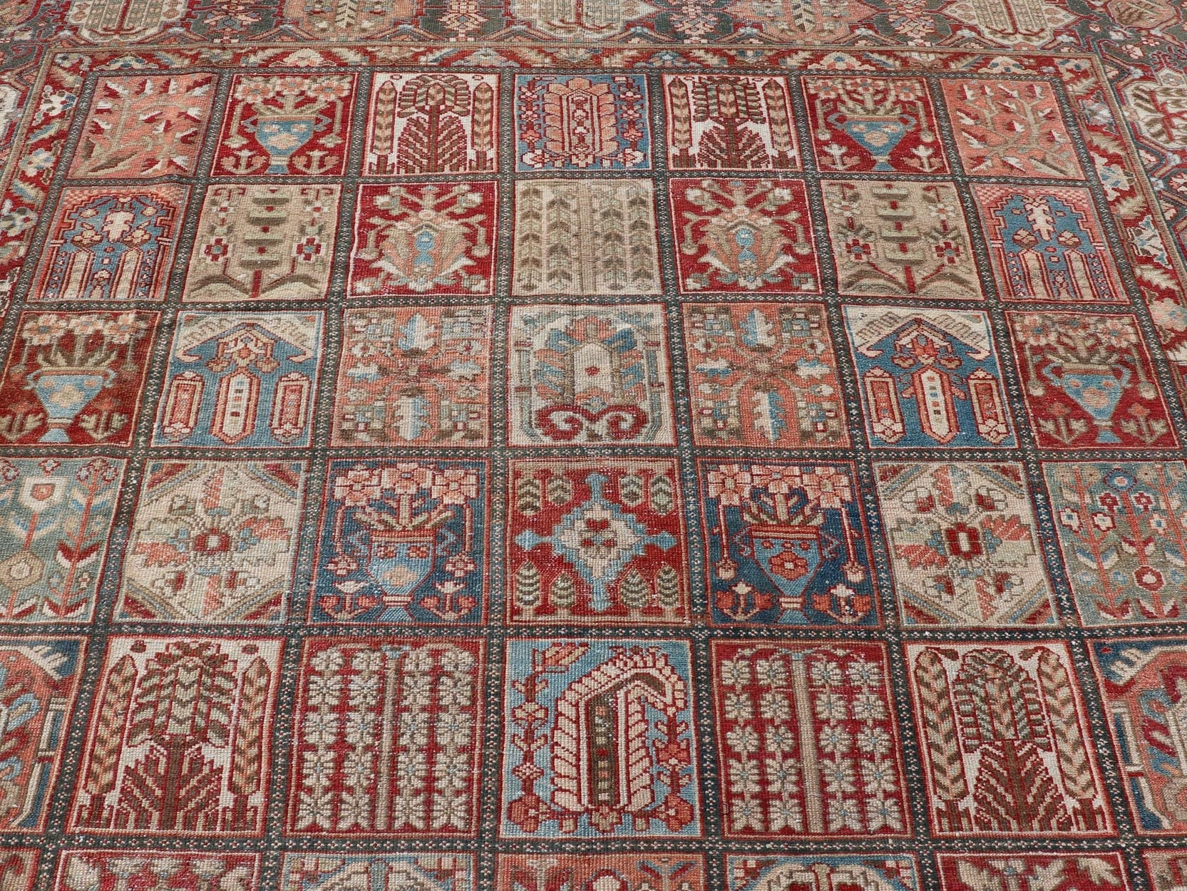 Large hand knotted Persian Bakhtiari rug with all - over garden design,Keivan Woven Arts / rug EMB - 9704 - P13455, country of origin / type: Iran / Bakhtiari, circa 1930 Measures: 10'9 x 11'10. This antique Bakhtiari features a decorated all - over moti... - Keivan Woven ArtsEMB - 9704 - P13455 - 16436Rug