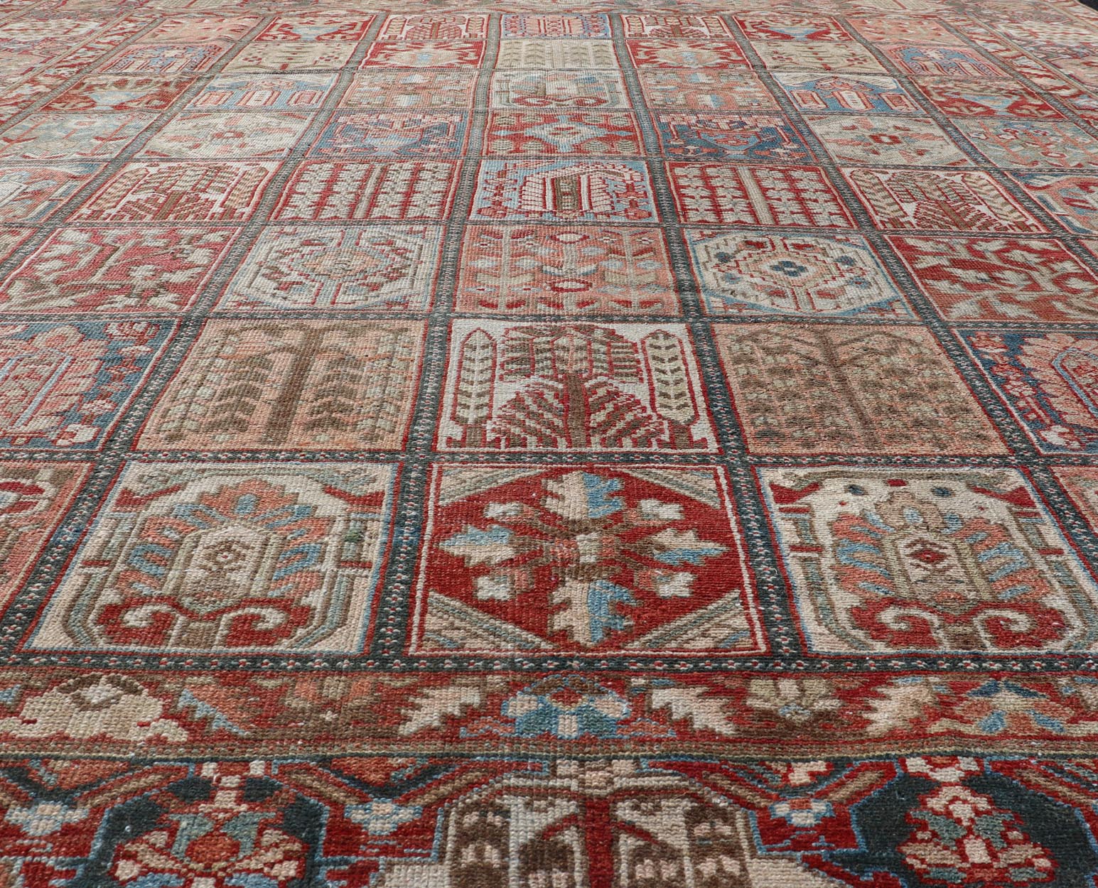 Large hand knotted Persian Bakhtiari rug with all - over garden design,Keivan Woven Arts / rug EMB - 9704 - P13455, country of origin / type: Iran / Bakhtiari, circa 1930 Measures: 10'9 x 11'10. This antique Bakhtiari features a decorated all - over moti... - Keivan Woven ArtsEMB - 9704 - P13455 - 16436Rug