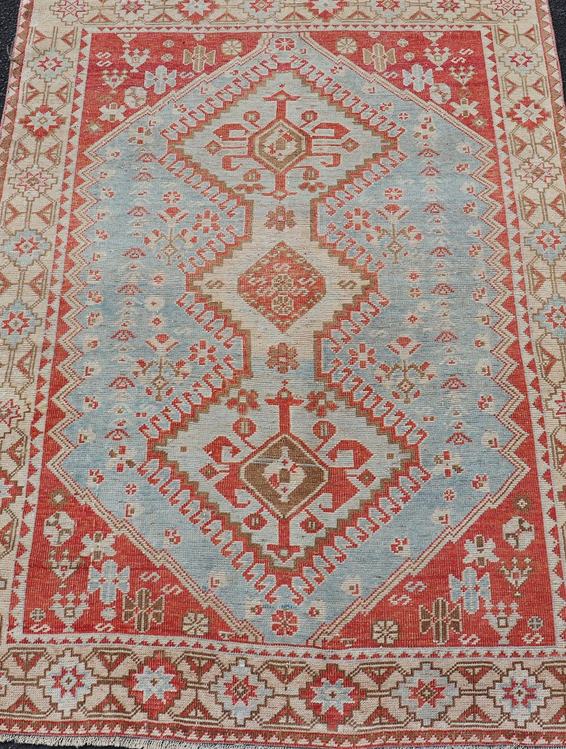 Antique Persian Shiraz Rug with Center Medallions and Sub Geometric Design. Keivan Woven Arts / rug EMB - 9708 - P13900, country of origin / type: Iran / Shiraz, circa 1920. This antique Persian Shiraz rug has been hand - knotted in wool and features ... - Keivan Woven ArtsEMB - 9708 - P13900 - 16454Rug