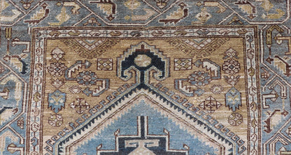 Antique Persian rug with a blue field and brown cornices with a blue border, rug EMB - 9713 - P13901, country of origin / type: Iran / Malayer, circa 1920. Keivan Woven Arts Measures: 3'10 x 6'8 Persian Antique Malayer Rug with Geometri... - Keivan Woven ArtsEMB - 9713 - P13901 - 16478Rug