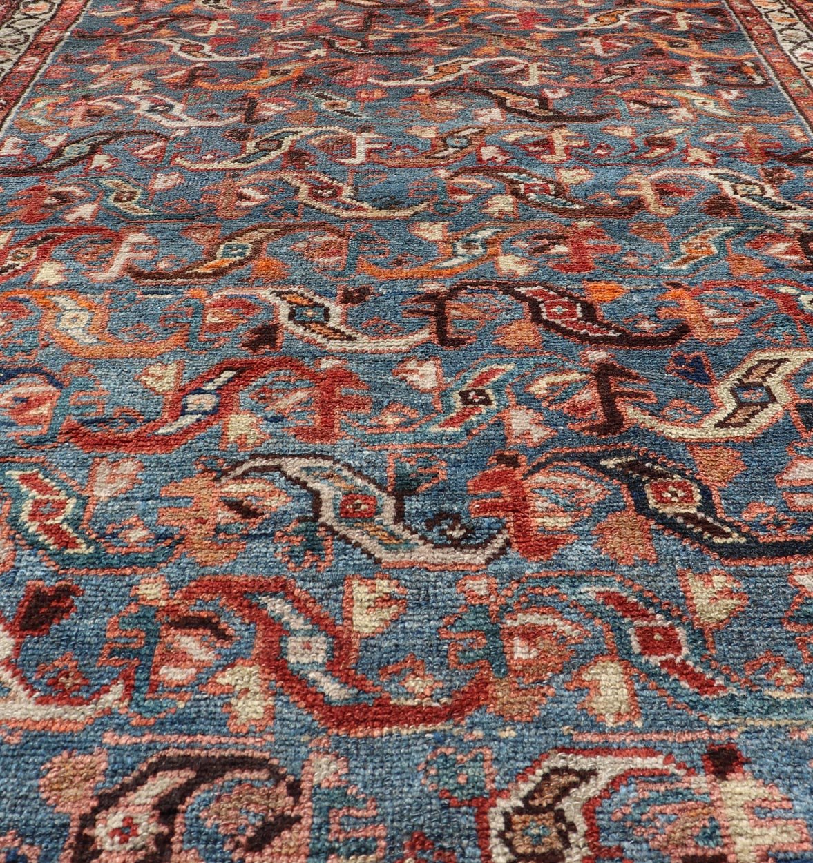 Antique Persian Malayer Rug with a Blue Field and Stylized Tribal Design Antique Persian Malayer rug with blue field and tribal motif design, Keivan Woven Arts / rug/EMB - 9716 - P13895, country of origin / type: Iran / Malayer, circa 1920. ... - Keivan Woven ArtsEMB - 9716 - P13895 - 16490Rug