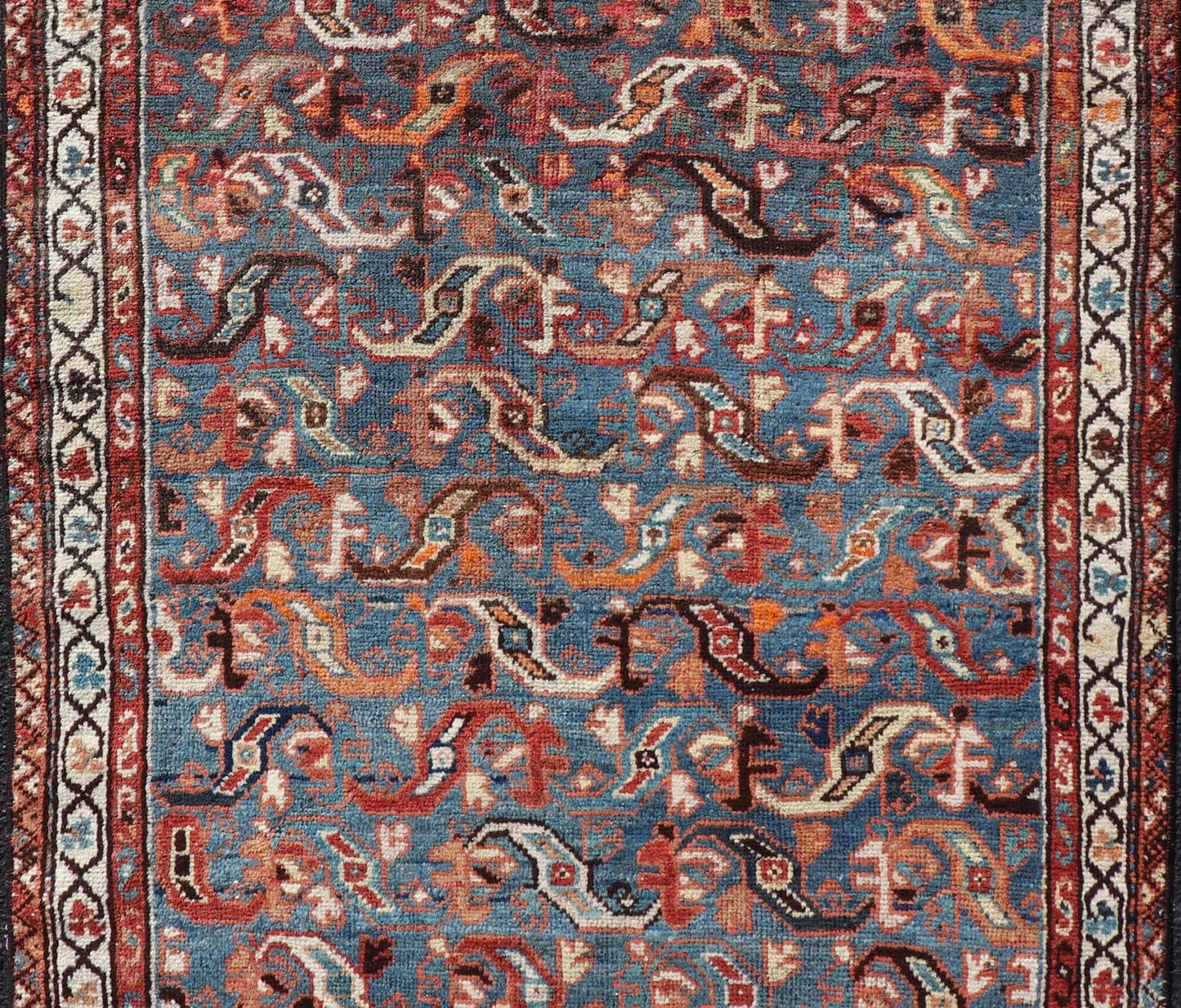 Antique Persian Malayer Rug with a Blue Field and Stylized Tribal Design Antique Persian Malayer rug with blue field and tribal motif design, Keivan Woven Arts / rug/EMB - 9716 - P13895, country of origin / type: Iran / Malayer, circa 1920. ... - Keivan Woven ArtsEMB - 9716 - P13895 - 16490