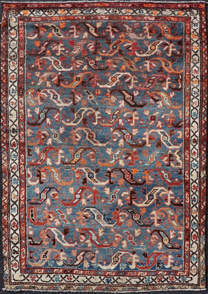 Antique Persian Malayer Rug with a Blue Field and Stylized Tribal Design Antique Persian Malayer rug with blue field and tribal motif design, Keivan Woven Arts / rug/EMB - 9716 - P13895, country of origin / type: Iran / Malayer, circa 1920. ... - Keivan Woven ArtsEMB - 9716 - P13895 - 16490Rug