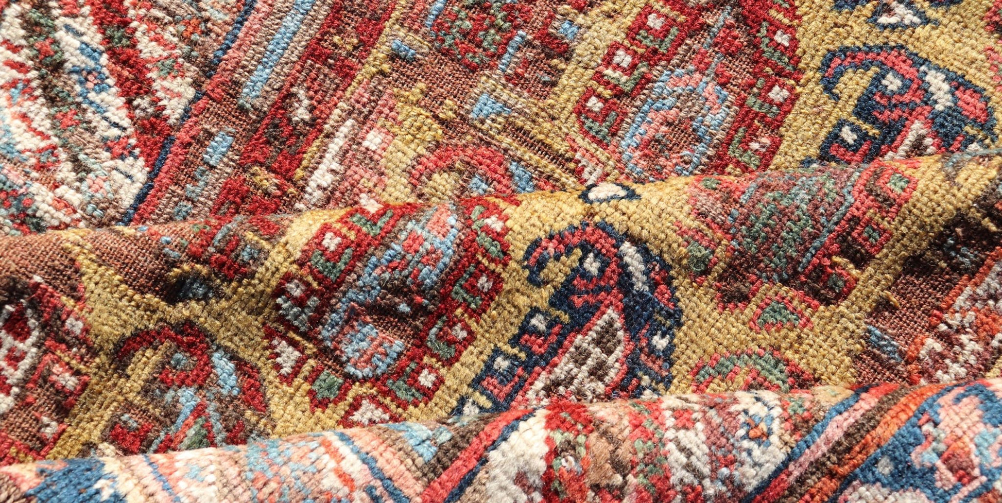Antique Caucasian Kazak Runner with Paisley Design. Keivan Woven Arts; rug/ EMBC - 9617 - 13852 / Persian Rug, Country of Origin: Caucasus Type: Kazak Design: All - Over, Sub - Geometric, Kazak in Paisley design Measures: 3'6 x 8'3 This gorgeous ye... - Keivan Woven ArtsEMBC - 9617 - 13852 - 15947Rug
