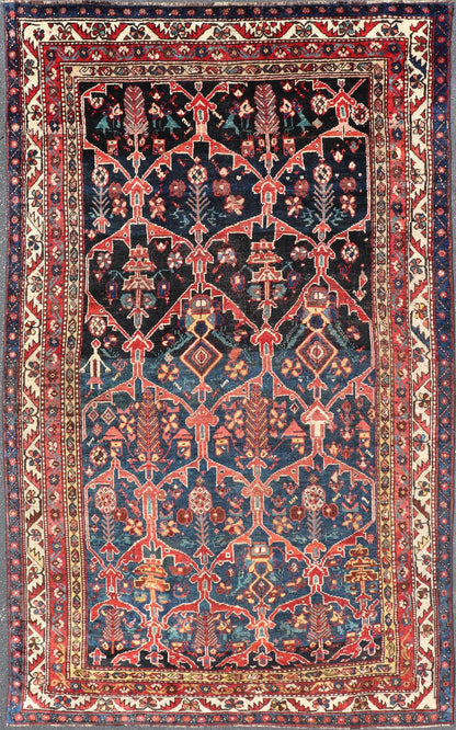 Antique Persian Bakhitari Colorful Rug with All - Over Floral Medallion Design. Keivan Woven Arts: rug EMB - 9695 - 13820; Antique Persian Rug, Antique Persian Antique Persian Floral Rug, Antique Bakhtiari. Measures: 4'8 x 8'4 This woven art features... - Keivan Woven ArtsEMBC - 9695 - 13820 - 16528Rug