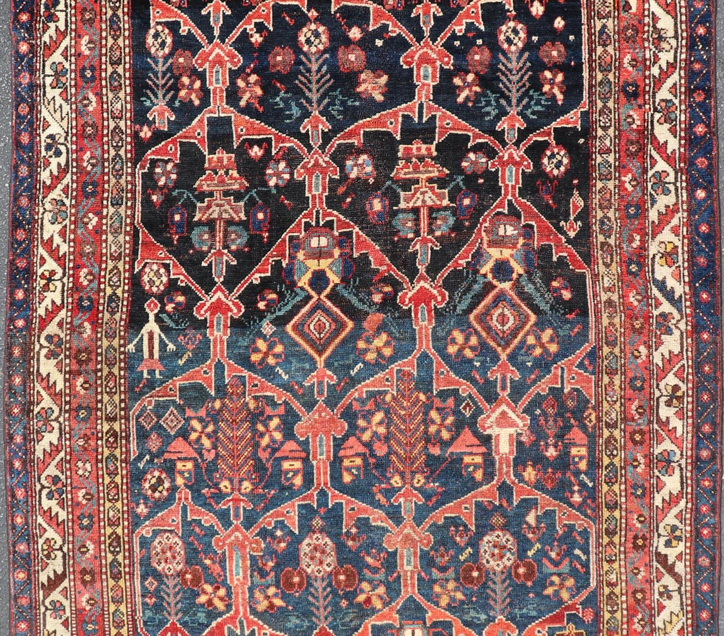 Antique Persian Bakhitari Colorful Rug with All - Over Floral Medallion Design. Keivan Woven Arts: rug EMB - 9695 - 13820; Antique Persian Rug, Antique Persian Antique Persian Floral Rug, Antique Bakhtiari. Measures: 4'8 x 8'4 This woven art features... - Keivan Woven ArtsEMBC - 9695 - 13820 - 16528Rug
