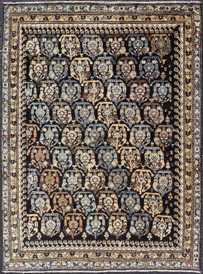 Colorful Blue Antique Persian Hamadan Rug with All - Over Tribal Motifs. Keivan Woven Arts / rug EMBC - 9696 - 13818, country of origin / type: Iran / Hamadan, circa 1920. Measures: 4'0 x 5'5 This antique Persian Hamadan rug (circa early 20th century)... - Keivan Woven ArtsEMBC - 9696 - P13818 - 16534Rug