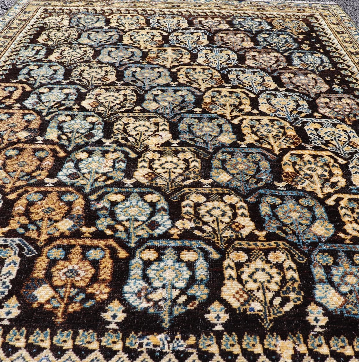 Colorful Blue Antique Persian Hamadan Rug with All - Over Tribal Motifs. Keivan Woven Arts / rug EMBC - 9696 - 13818, country of origin / type: Iran / Hamadan, circa 1920. Measures: 4'0 x 5'5 This antique Persian Hamadan rug (circa early 20th century)... - Keivan Woven ArtsEMBC - 9696 - P13818 - 16534Rug