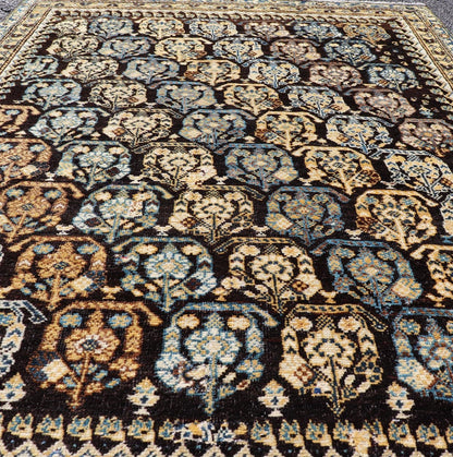 Colorful Blue Antique Persian Hamadan Rug with All - Over Tribal Motifs. Keivan Woven Arts / rug EMBC - 9696 - 13818, country of origin / type: Iran / Hamadan, circa 1920. Measures: 4'0 x 5'5 This antique Persian Hamadan rug (circa early 20th century)... - Keivan Woven ArtsEMBC - 9696 - P13818 - 16534Rug