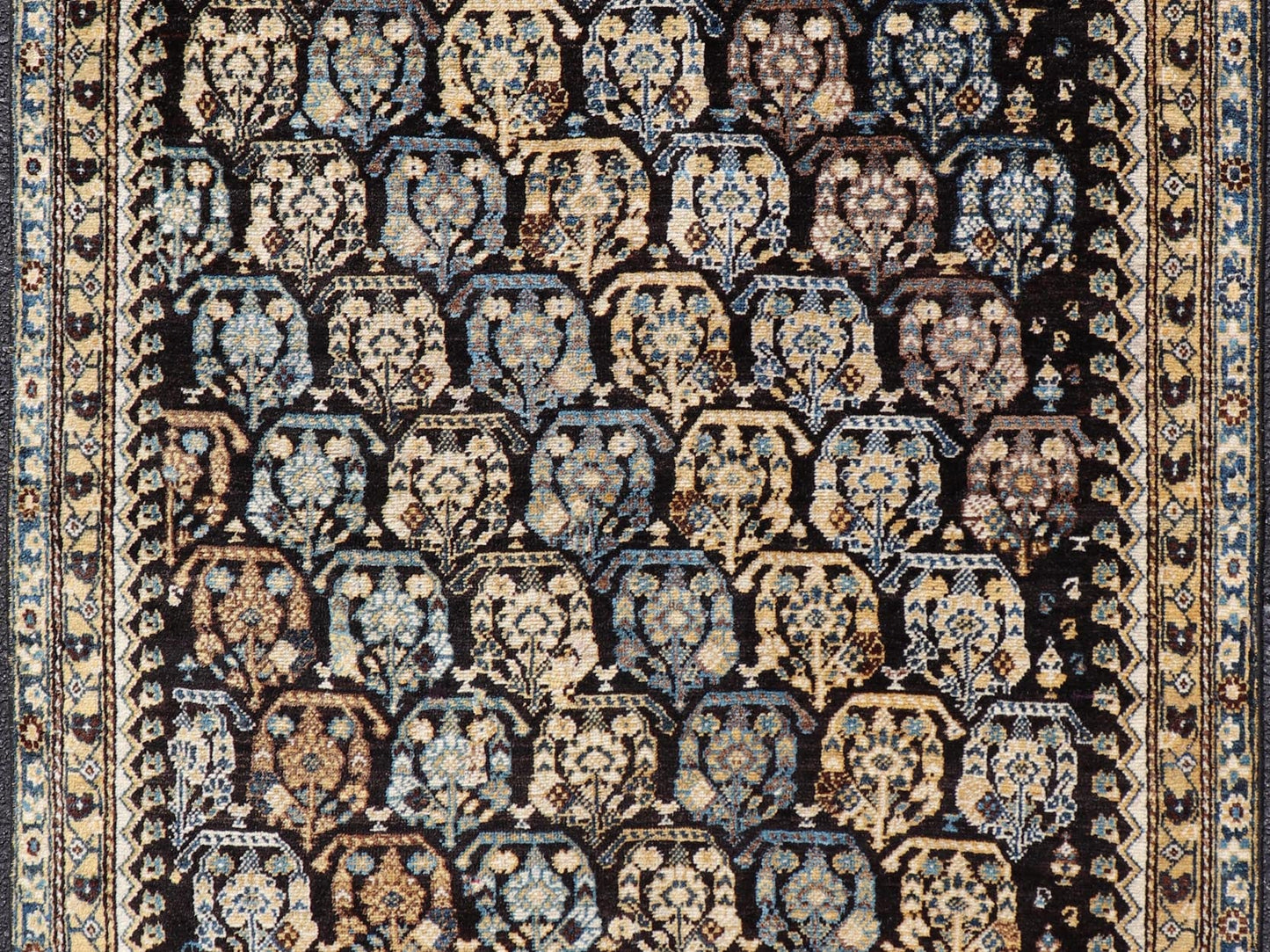 Colorful Blue Antique Persian Hamadan Rug with All - Over Tribal Motifs. Keivan Woven Arts / rug EMBC - 9696 - 13818, country of origin / type: Iran / Hamadan, circa 1920. Measures: 4'0 x 5'5 This antique Persian Hamadan rug (circa early 20th century)... - Keivan Woven ArtsEMBC - 9696 - P13818 - 16534Rug