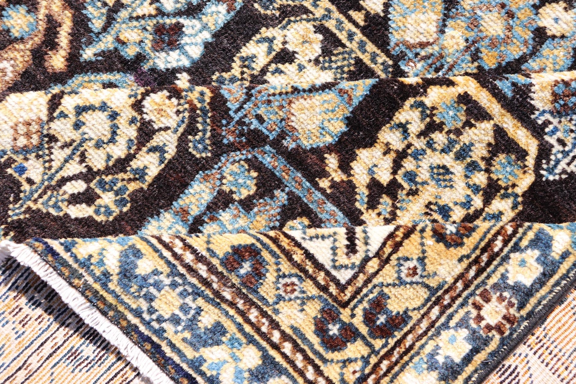 Colorful Blue Antique Persian Hamadan Rug with All - Over Tribal Motifs. Keivan Woven Arts / rug EMBC - 9696 - 13818, country of origin / type: Iran / Hamadan, circa 1920. Measures: 4'0 x 5'5 This antique Persian Hamadan rug (circa early 20th century)... - Keivan Woven ArtsEMBC - 9696 - P13818 - 16534Rug
