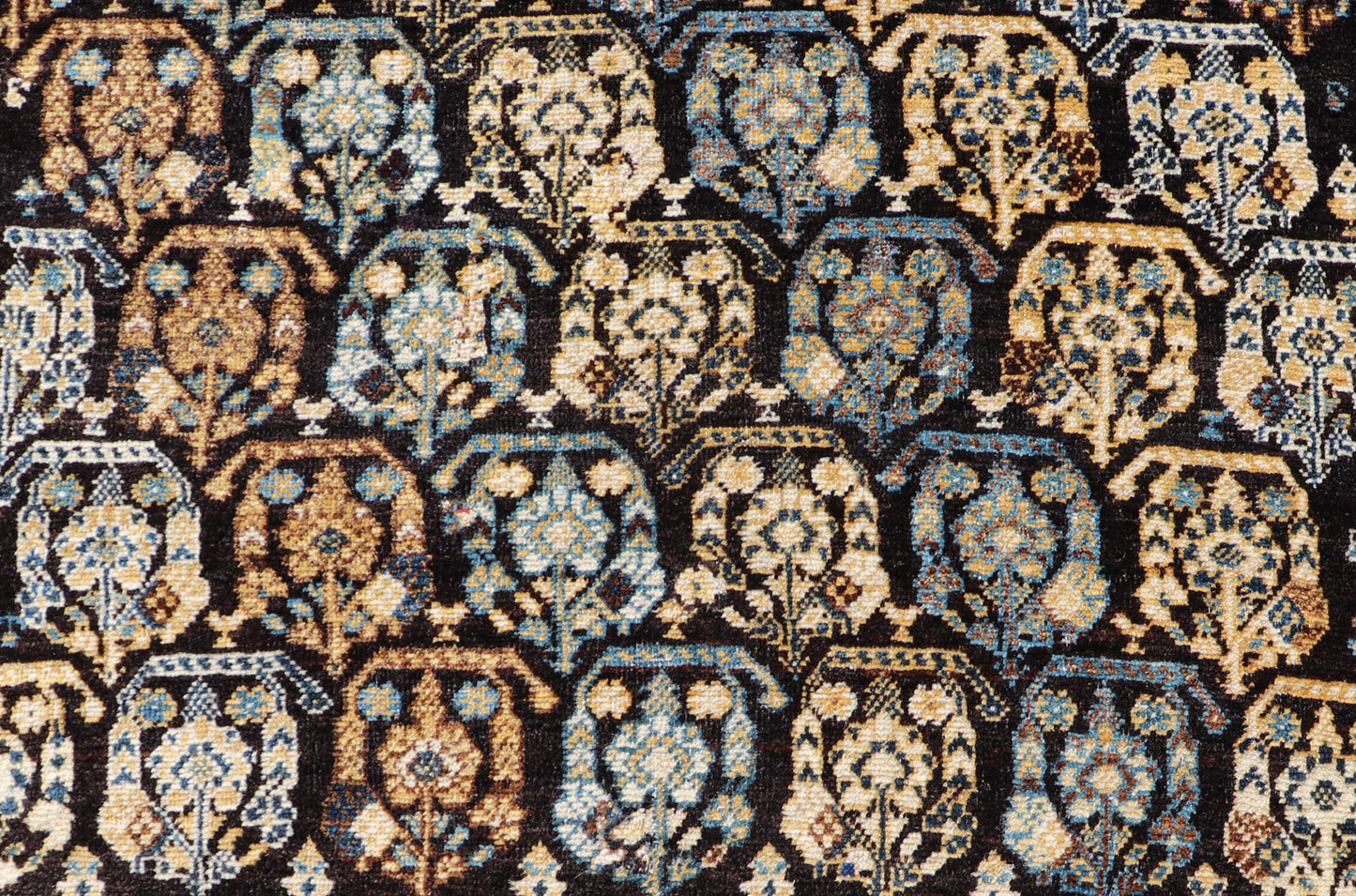 Colorful Blue Antique Persian Hamadan Rug with All - Over Tribal Motifs. Keivan Woven Arts / rug EMBC - 9696 - 13818, country of origin / type: Iran / Hamadan, circa 1920. Measures: 4'0 x 5'5 This antique Persian Hamadan rug (circa early 20th century)... - Keivan Woven ArtsEMBC - 9696 - P13818 - 16534Rug