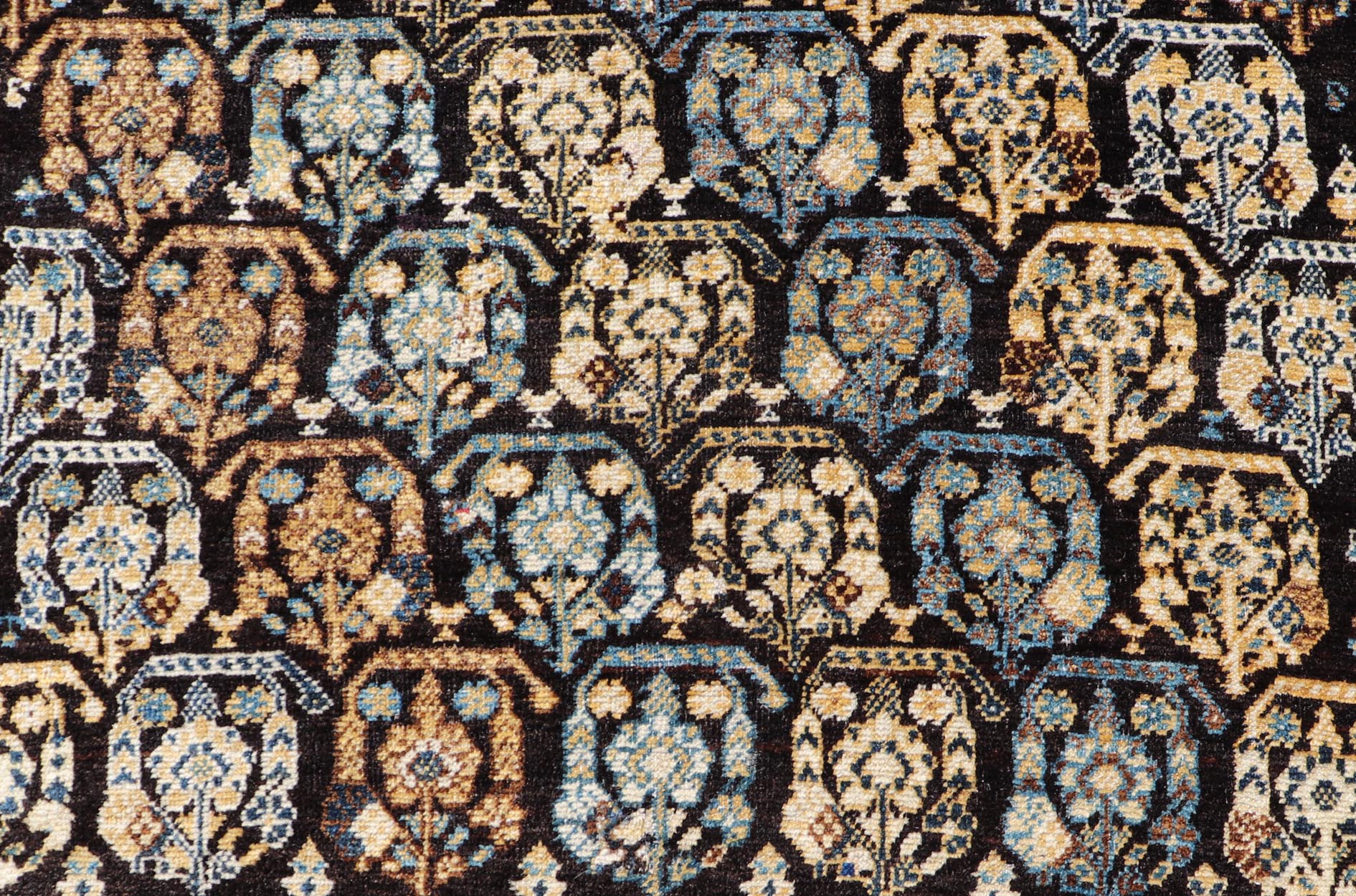 Colorful Blue Antique Persian Hamadan Rug with All - Over Tribal Motifs. Keivan Woven Arts / rug EMBC - 9696 - 13818, country of origin / type: Iran / Hamadan, circa 1920. Measures: 4'0 x 5'5 This antique Persian Hamadan rug (circa early 20th century)... - Keivan Woven ArtsEMBC - 9696 - P13818 - 16534Rug