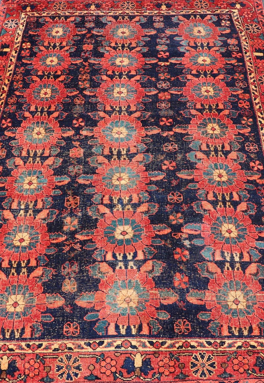 Antique Persian Bidjar Rug with All - Over Floral Motifs in Red and Blue.Keivan Woven Arts / EMBC - 9699 - 13819, country of origin / type: Iran / Bidjar, circa 1900 Measures: 5'0 x 7'9 This antique Persian Bidjar carpet features multi colors and a la... - Keivan Woven ArtsEMBC - 9699 - 13819 - 16546Rug
