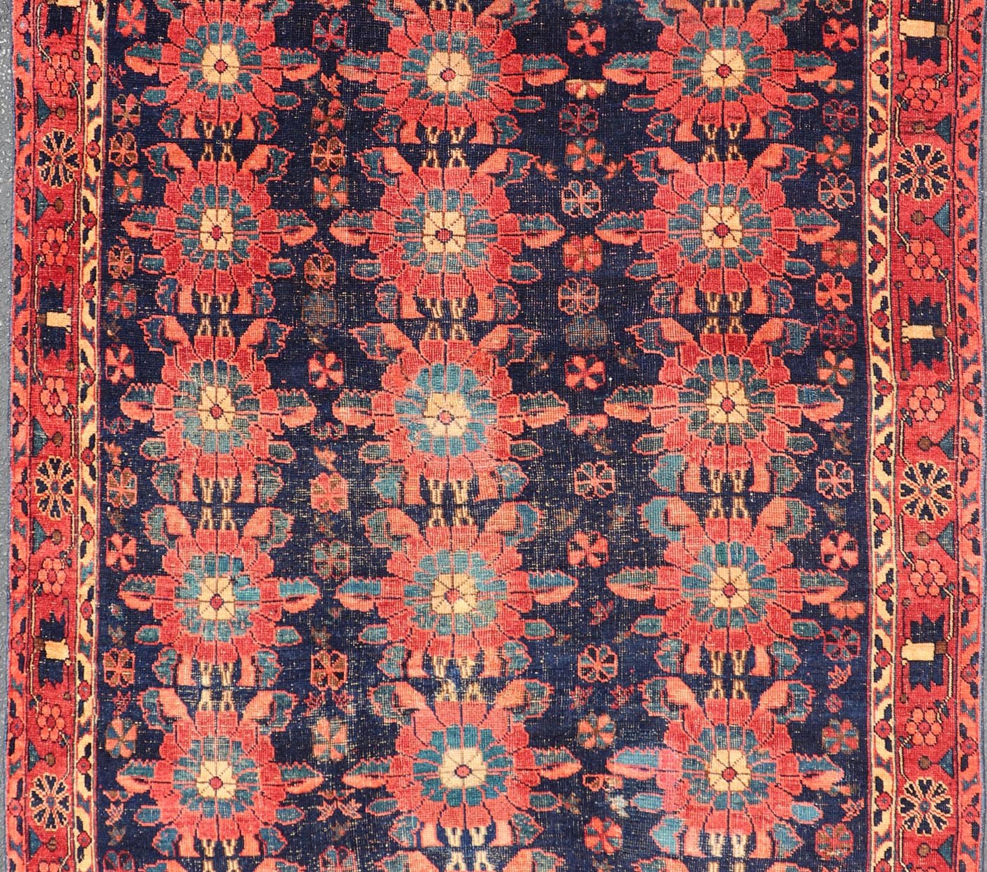 Antique Persian Bidjar Rug with All - Over Floral Motifs in Red and Blue.Keivan Woven Arts / EMBC - 9699 - 13819, country of origin / type: Iran / Bidjar, circa 1900 Measures: 5'0 x 7'9 This antique Persian Bidjar carpet features multi colors and a la... - Keivan Woven ArtsEMBC - 9699 - 13819 - 16546Rug