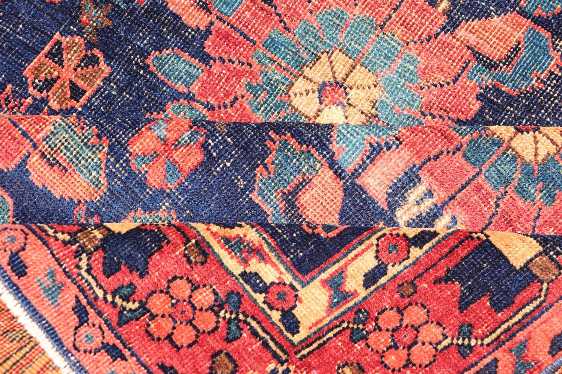 Antique Persian Bidjar Rug with All - Over Floral Motifs in Red and Blue.Keivan Woven Arts / EMBC - 9699 - 13819, country of origin / type: Iran / Bidjar, circa 1900 Measures: 5'0 x 7'9 This antique Persian Bidjar carpet features multi colors and a la... - Keivan Woven ArtsEMBC - 9699 - 13819 - 16546Rug