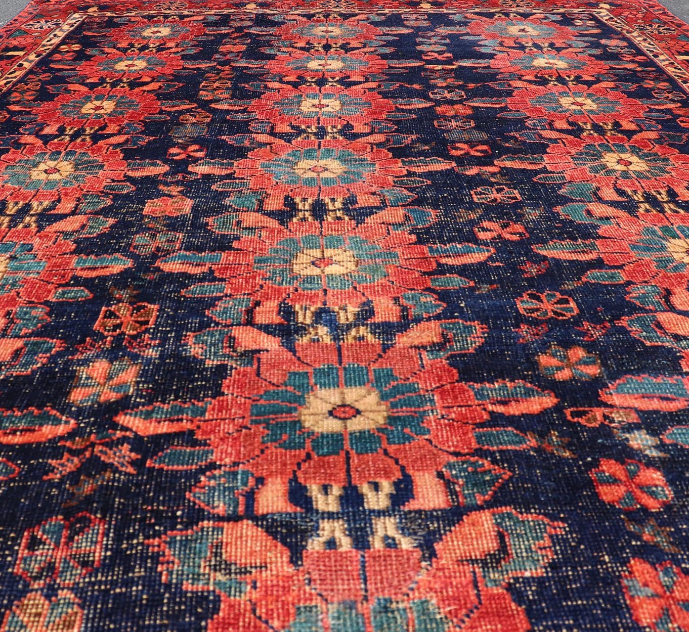 Antique Persian Bidjar Rug with All - Over Floral Motifs in Red and Blue.Keivan Woven Arts / EMBC - 9699 - 13819, country of origin / type: Iran / Bidjar, circa 1900 Measures: 5'0 x 7'9 This antique Persian Bidjar carpet features multi colors and a la... - Keivan Woven ArtsEMBC - 9699 - 13819 - 16546Rug