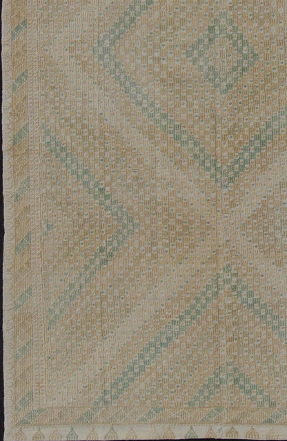 Vintage Turkish Flat Weave Kilim Rug with Diamond Geometric Design Taupe, Tan, Cream, and Sea - Foam Green Geometric Design Vintage Kilim Rug from Turkey, Keivan Woven Arts rug en - 01, country of origin / type: Turkey / Kilim, circa 1950 Fea... - Keivan Woven ArtsEN - 01 - 10924Rug