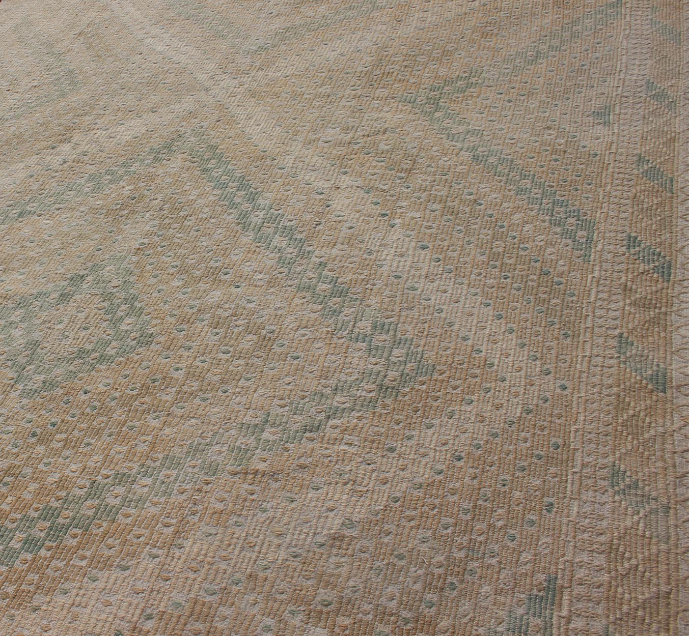 Vintage Turkish Flat Weave Kilim Rug with Diamond Geometric Design Taupe, Tan, Cream, and Sea - Foam Green Geometric Design Vintage Kilim Rug from Turkey, Keivan Woven Arts rug en - 01, country of origin / type: Turkey / Kilim, circa 1950 Fea... - Keivan Woven ArtsEN - 01 - 10924Rug