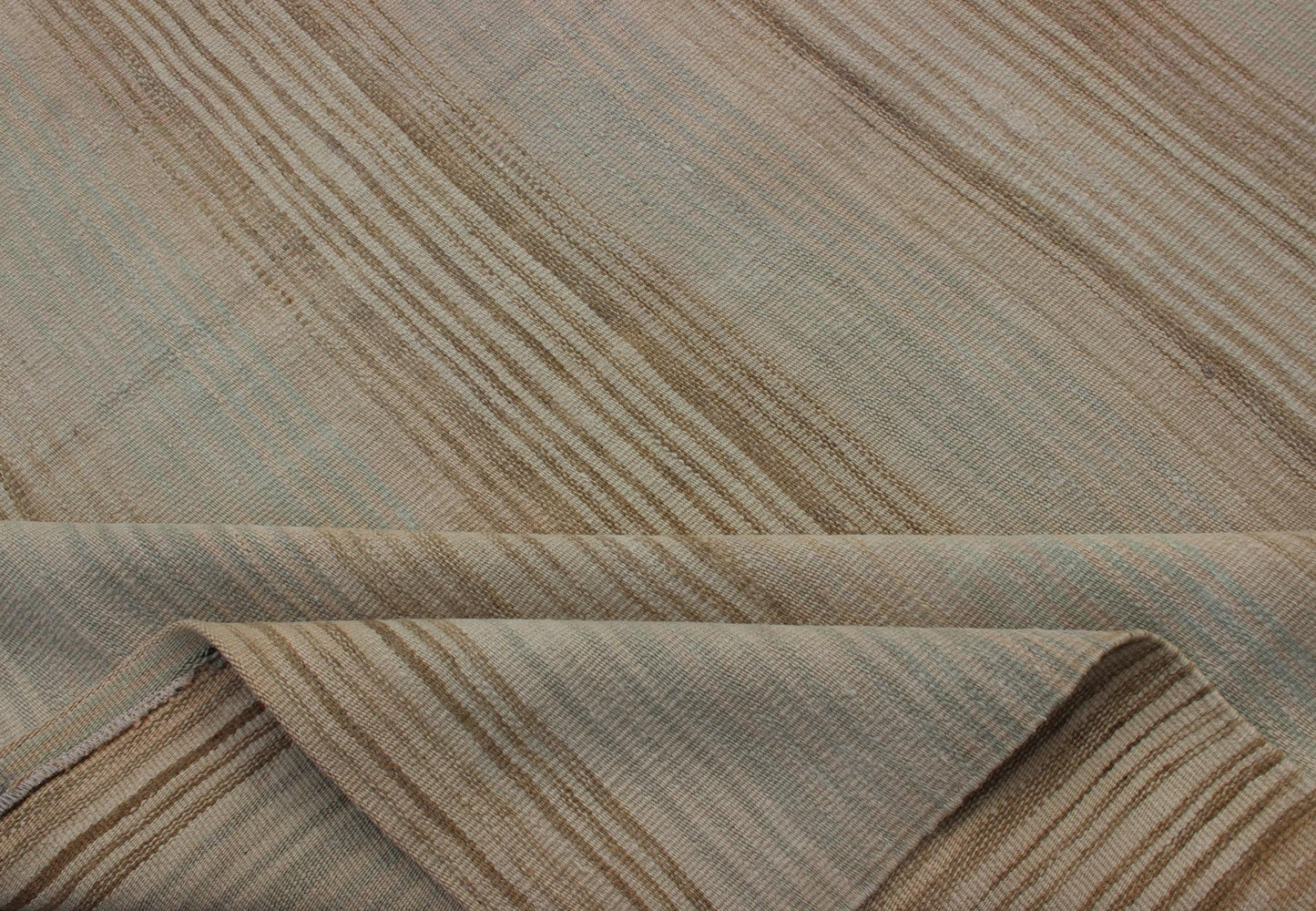 Vintage Turkish Flat - Weave Muted Colored Kilim in Taupe, Brown and Light Blue. Minimalist design Kilim from Turkey, rug EN - 051, country of origin / type: Turkey / Kilim, circa 1950 This vintage flat - woven Kilim features a minimalist design r... - Keivan Woven ArtsEN - 051 - 12713Rug