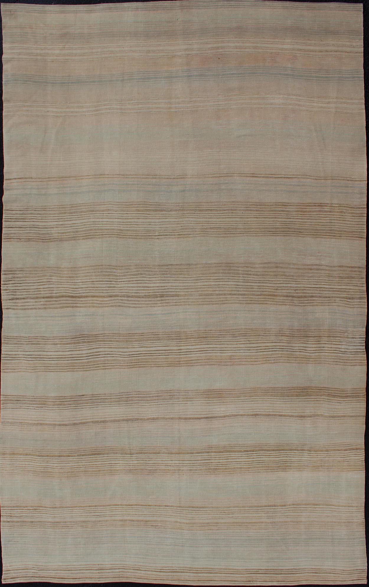Vintage Turkish Flat - Weave Muted Colored Kilim in Taupe, Brown and Light Blue. Minimalist design Kilim from Turkey, rug EN - 051, country of origin / type: Turkey / Kilim, circa 1950 This vintage flat - woven Kilim features a minimalist design r... - Keivan Woven ArtsEN - 051 - 12713Rug