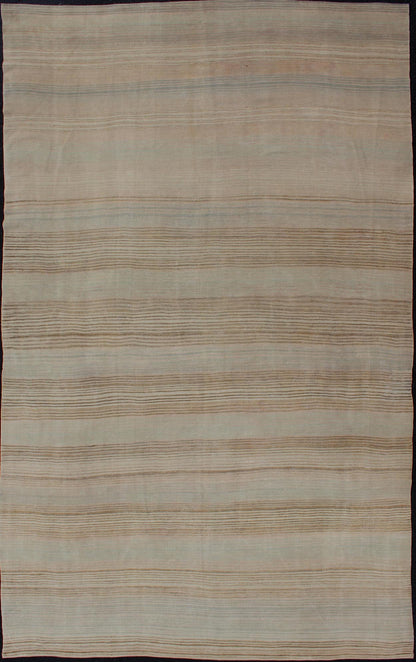 Vintage Turkish Flat - Weave Muted Colored Kilim in Taupe, Brown and Light Blue. Minimalist design Kilim from Turkey, rug EN - 051, country of origin / type: Turkey / Kilim, circa 1950 This vintage flat - woven Kilim features a minimalist design r... - Keivan Woven ArtsEN - 051 - 12713Rug
