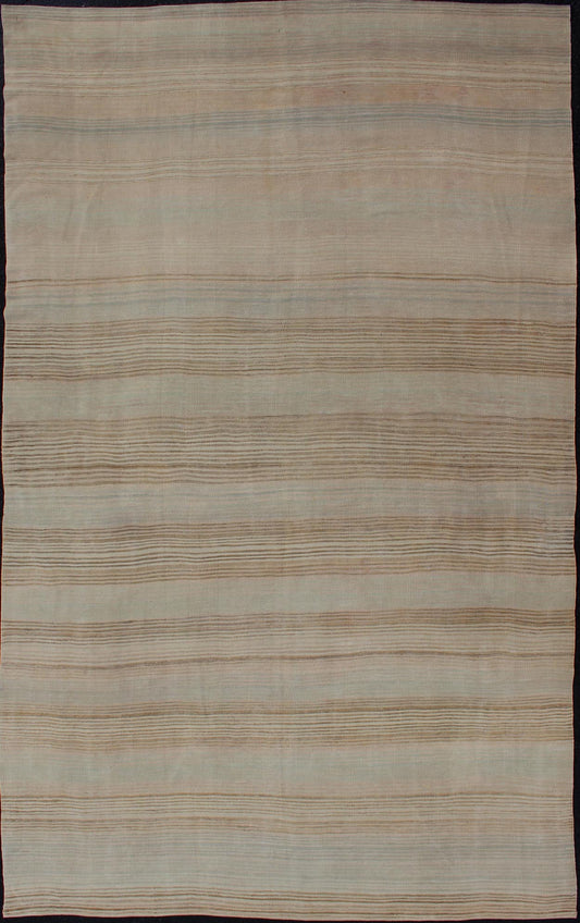 Vintage Turkish Flat - Weave Muted Colored Kilim in Taupe, Brown and Light Blue. Minimalist design Kilim from Turkey, rug EN - 051, country of origin / type: Turkey / Kilim, circa 1950 This vintage flat - woven Kilim features a minimalist design r... - Keivan Woven ArtsEN - 051 - 12713Rug